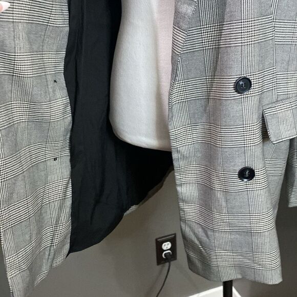 Rachel Zoe Plaid Oversized Blazer Jacket Grey Open Front - Picture 5 of 12